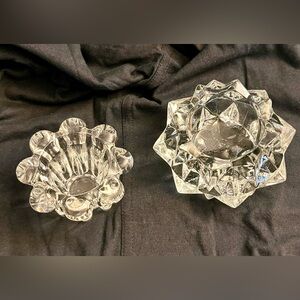 Reims France Bubble Glass & Diamond Starburst Heavy Crystal Glass Candleholders